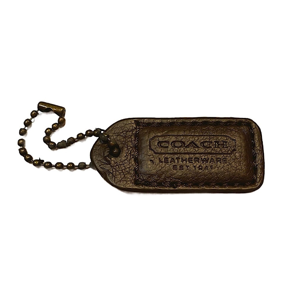 Coach Dark Brown Leather Key Holder Key Fob Tag Leather Hangtag Bead Chain